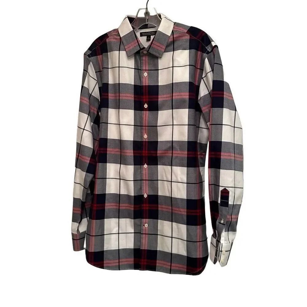 Plaid Banana Republic slim fit dress shirt- size L
